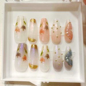 pearlescent hand-made tulips press on nails|wedding nails|with glue